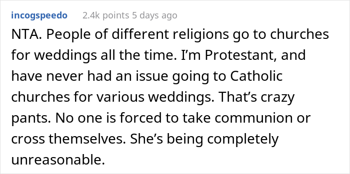 Evangelical Sister Gets Crossed Out From The Wedding Guest List After She Gets Into Religious Argument With Catholic Bride Evangelical Sister Gets Crossed Out From The Wedding Guest List After She Gets Into Religious Argument With Catholic Bride