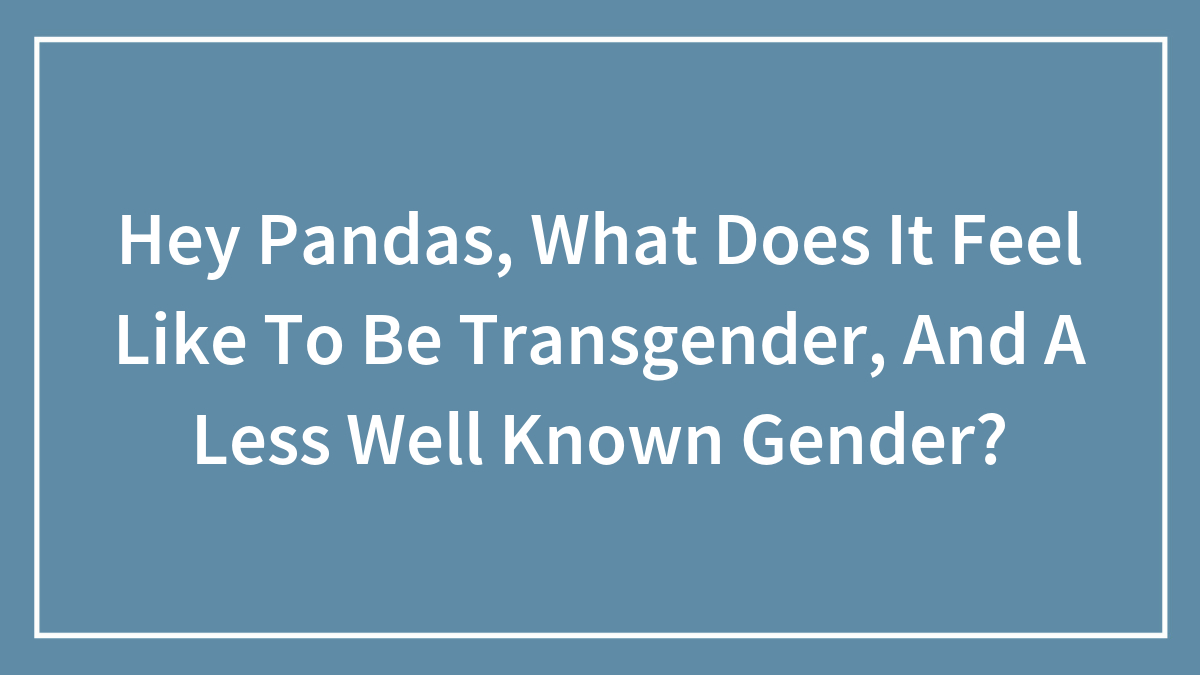 Hey Pandas, What Does It Feel Like To Be Transgender, And A Less Well Known Gender?