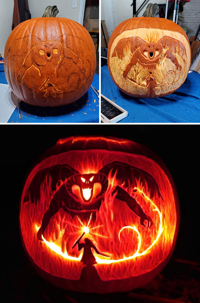 Balrog (Durin's Bane) vs. Gandalf Pumpkin Carving 2.0