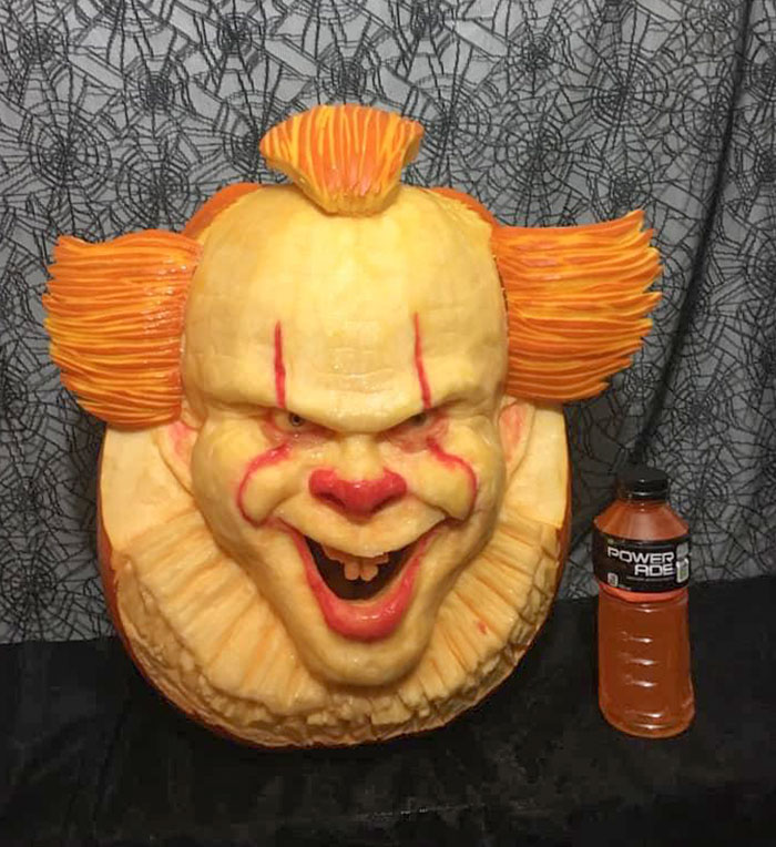 Every Year A Lady From My Hometown Carves Pumpkins Into Horrifying Works Of Art And Then Auctions Them Off For Halloween. This Is One Of The Highlights From This Year