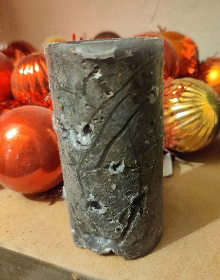 Massacred Candle With Scratch Marks I Found In My Cellar, From The Previous Owner