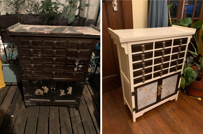 Before And After Of An Old Chinese Medicine Cabinet I Found In The Trash In Shanghai