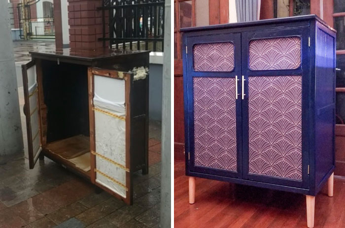 Before And After Of An Abandoned Cabinet I Found Here In Shanghai... It’s Now A Wine Bar/Liquor Cabinet