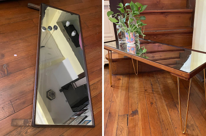 Before/After Of A Vintage Mirror I Found On The Road And Turned Into A Coffee Table