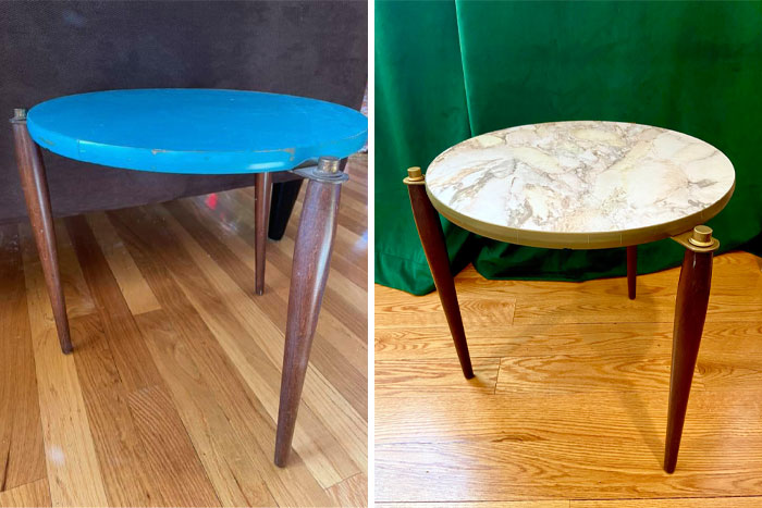 Quitamos capas de pintura vieja y óxido de esta mesa auxiliar de mediados de siglo