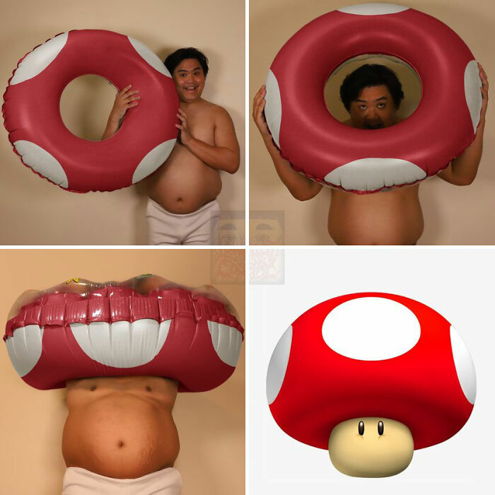 Man cosplay mushroom from Super Mario