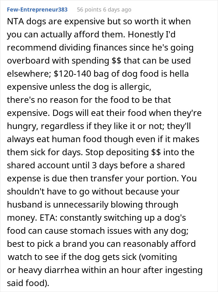 Le mari pense que sa femme exagère le drame quand elle se met à pleurer après qu'elle n'a pas mangé depuis deux jours et après que son chien ait dévoré son dîner