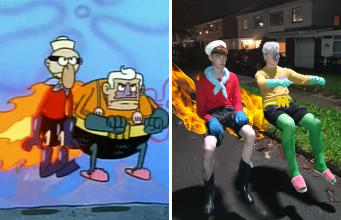 My Friend And I Dressed Up As Mermaid Man And Barnacle Boy For An Early Halloween Party