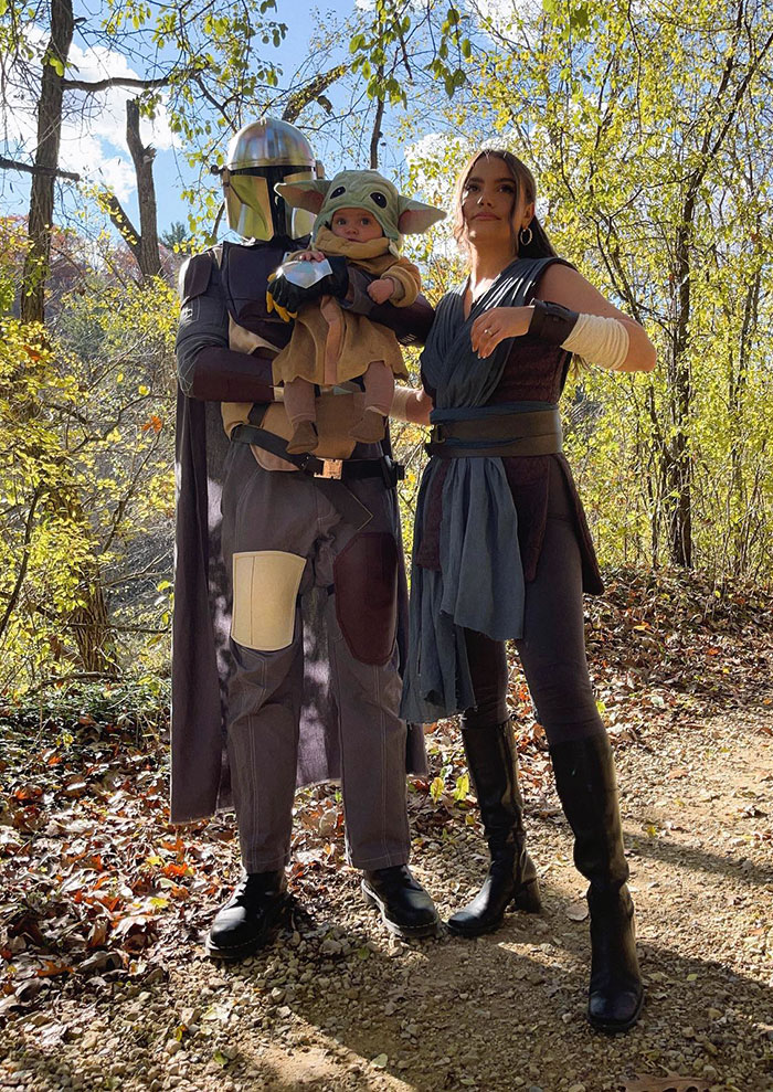 Happy Halloween From Us And The Little Baby Yoda. Our First Family Costume. How Did We Do?
