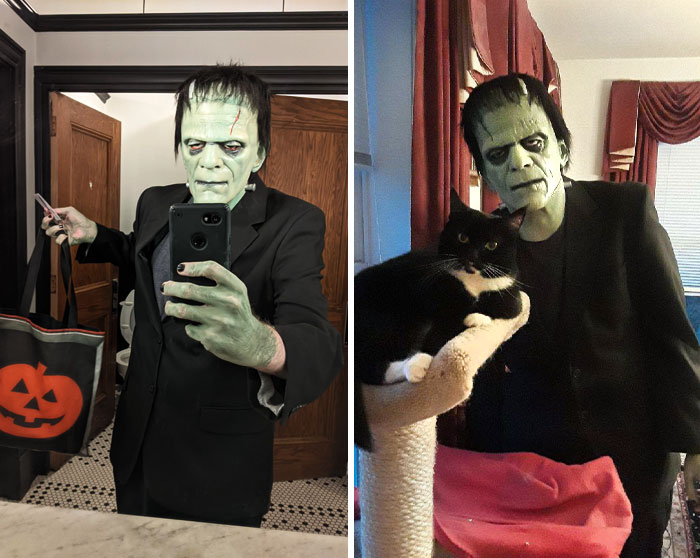 Orgulloso de mi disfraz de Frankenstein en Halloween