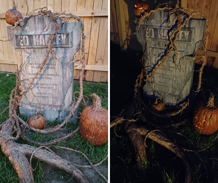 A Test Setup Of The Pumpkinhead-Themed Tombstone I Made With Vines And Pumpkins. It Will Be Incorporated Into The Pumpkin Patch Area Of Our Display This Year