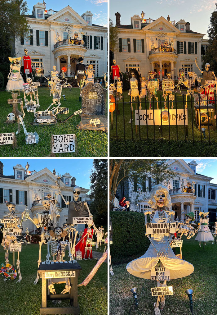 The Skeleton House Is The Most Humerus Skeleton Display Around. The Queen Of Halloween Outdoes Herself Every Year, Adding More Punny Skeletons
