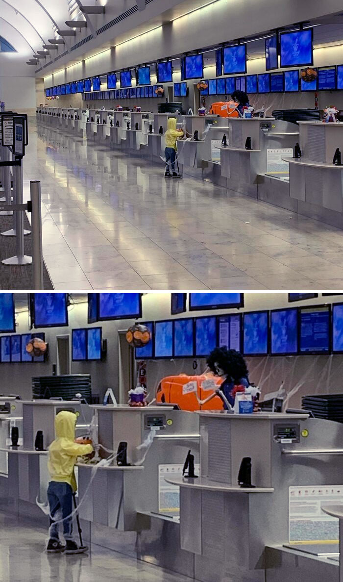 This Halloween Decoration At The Santa Ana Airport (At Night, When The Airport Is Closed)