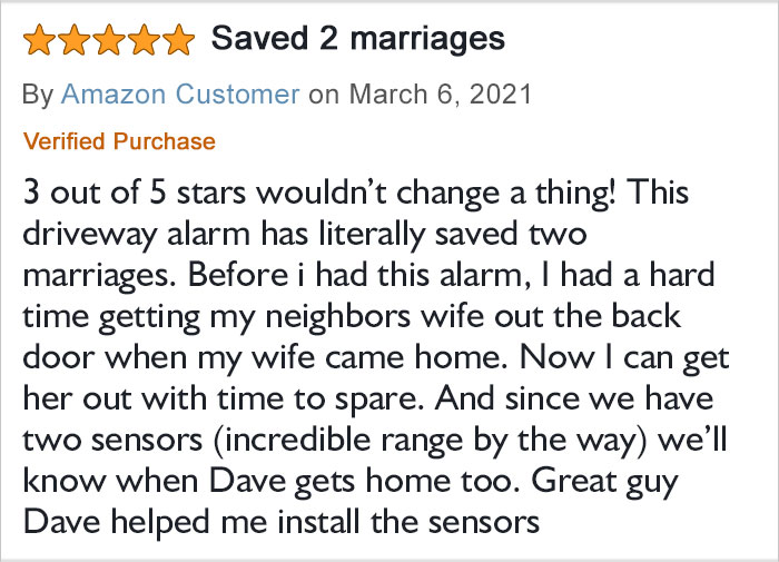 Driveway Alarm Saved 2 Marriages