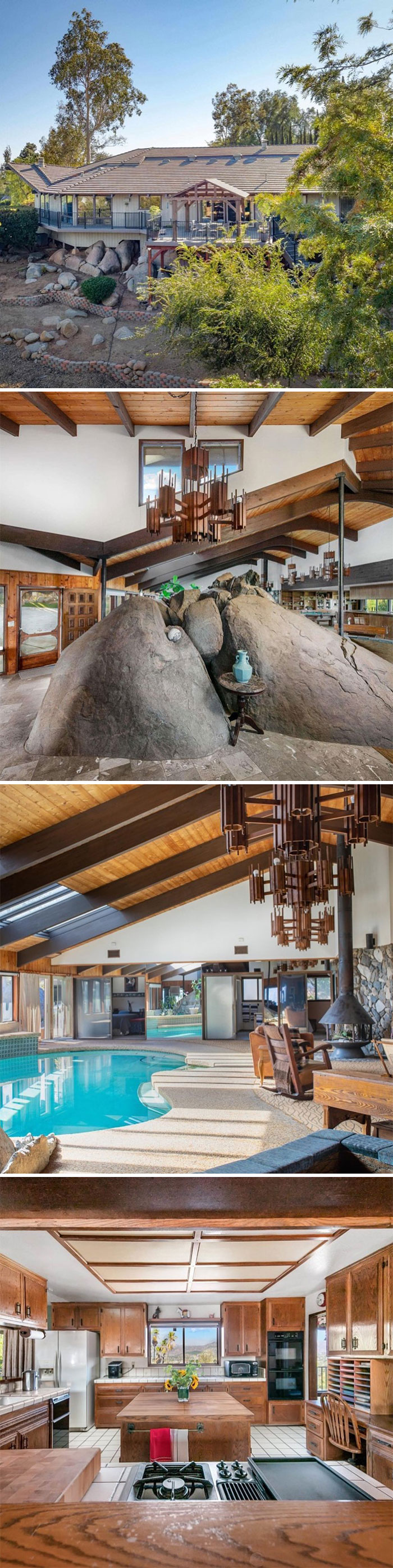 This Escondido, Ca Home Has One Of The Most Amazing Indoor Pool Spaces We’ve Ever Seen. Per The Listing, Original Owner/Builder, Robert Hamson, “Made History When He Blasted Out Boulders To Build His "Dream House On The Hill" In 1975. Currently Listed For $1,645,000. 5 Bd, 5 Ba. 5,828 Sq Ft. 1.31 Acres