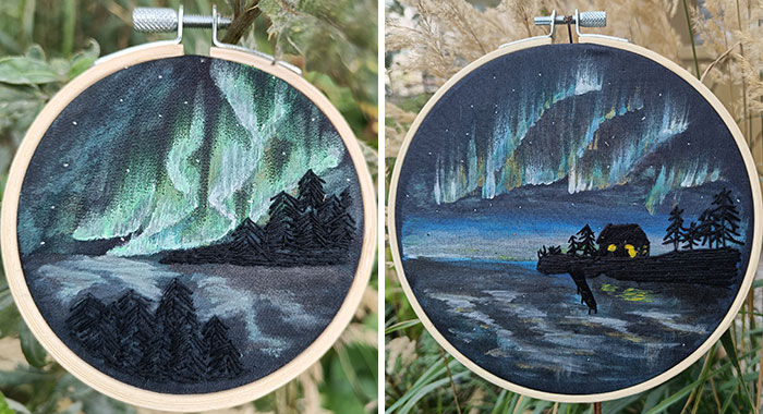 I Combined Embroidery With Paint To Create Dreamy Pieces Of The Aurora Borealis (23 Pics)