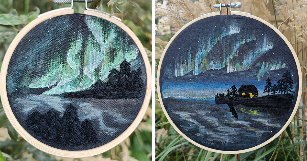 I Combined Embroidery With Paint To Create Dreamy Pieces Of The Aurora Borealis (23 Pics)