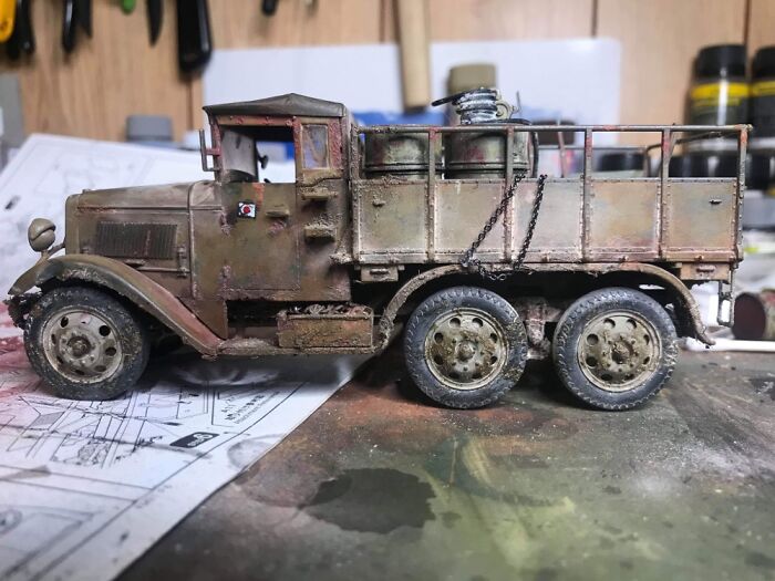 I Do Plastic Model Kits. This Is A Wwii Japanese Transport Truck I Did With Weathering And Gear
