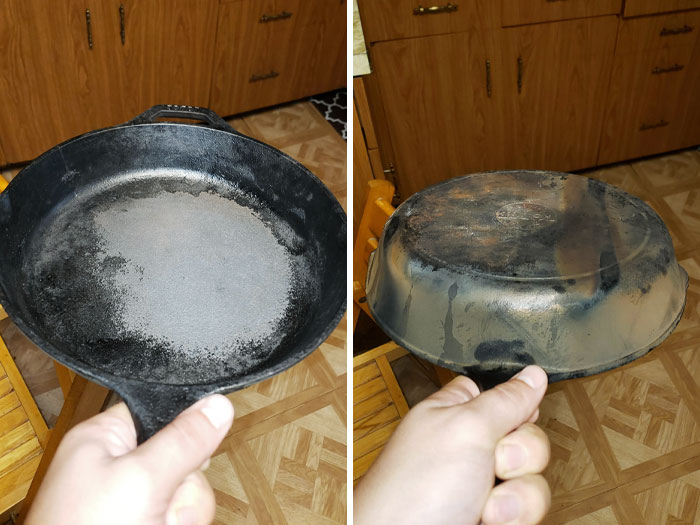 My Roommate Took My Pan Camping, Put Soap On It And Now It Looks Like This. How Do I Fix The Pan? After That, Tell Me How I Should Beat Him Up