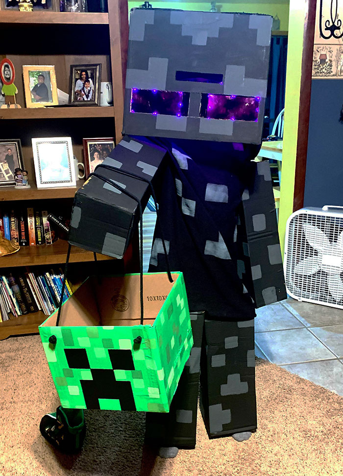 Made My Son An Enderman Costume With A Creeper Candy Box