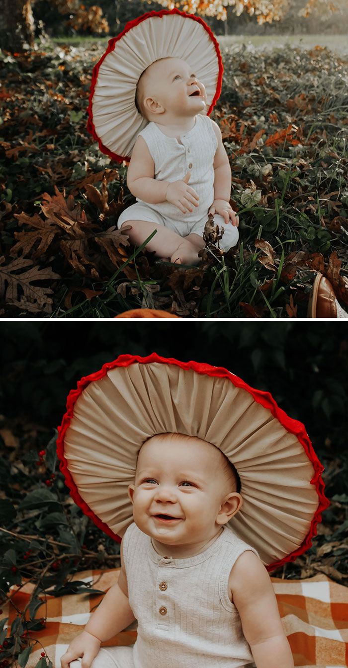 My Baby's First Halloween. We Made Him The Mushroom Hat