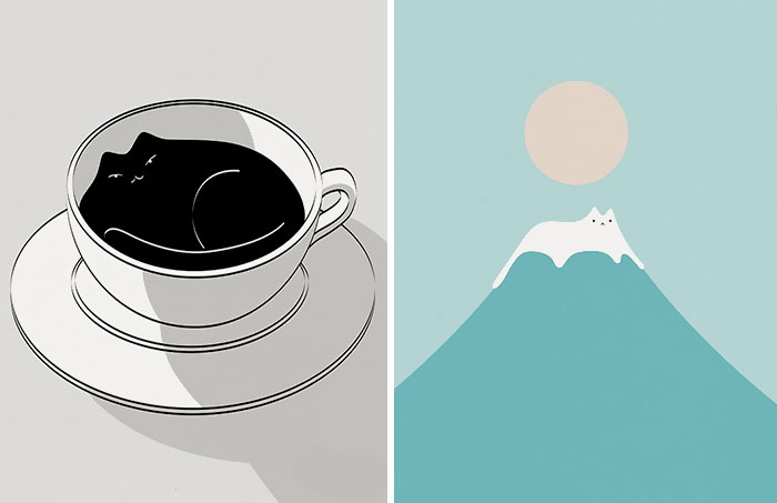 I Create Minimal Illustrations Featuring Cats Blended Into Landscapes And Other Scenes (40 New Pics)