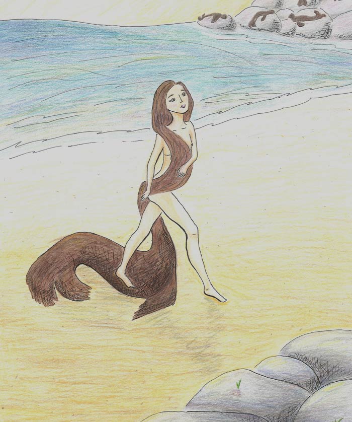 Painting of Selkie walking on the beach 