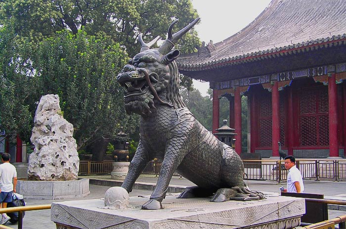 Statue of Qilin near a temple 
