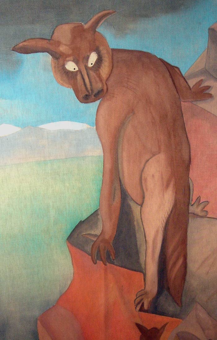 Painting of Sidehill Gouger on a mountain 