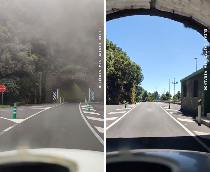 The Difference Of The Weather From One Side Of The Tunnel To The Other, Makes It Look Like A Portal To Another Place!