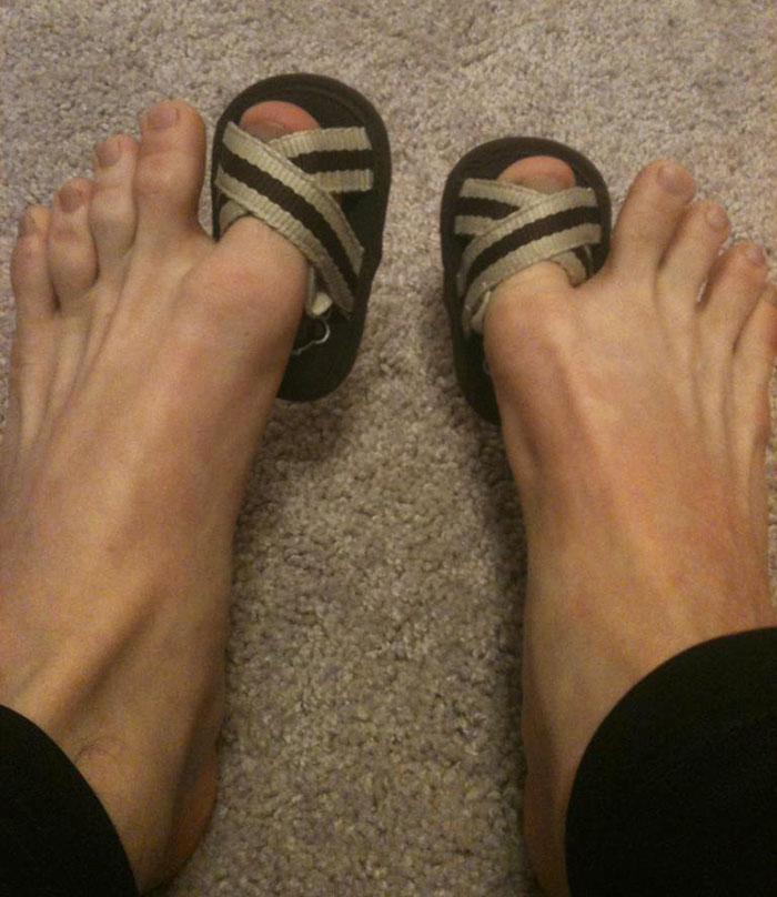 Saw My Son's Flip Flops And Decided To Try Them On. Perfect Fit For My Toes