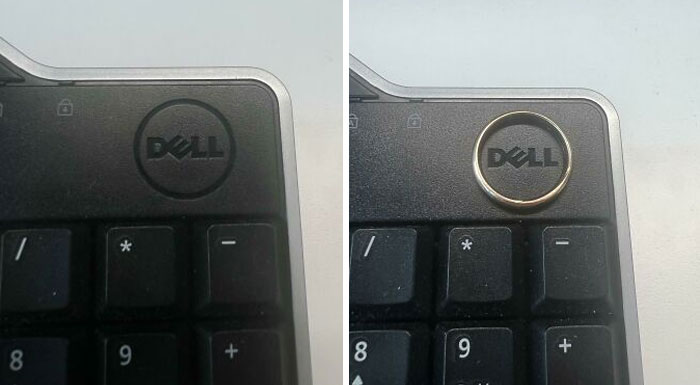 My Wedding Ring Perfectly Fits Into Dell Logo On My Keyboard