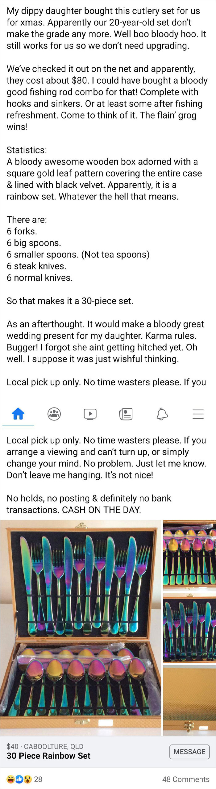$80 Cutlery Set Not Good Enough For This Father. Proceeds To Roast His Own Daughter