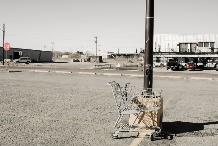 Shopping Cart Left Near The Lamp Post 