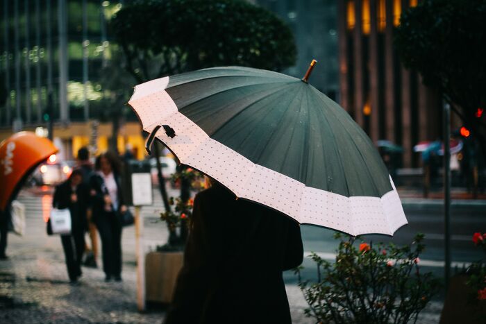 Person Walking Outside With An Umbrella 
