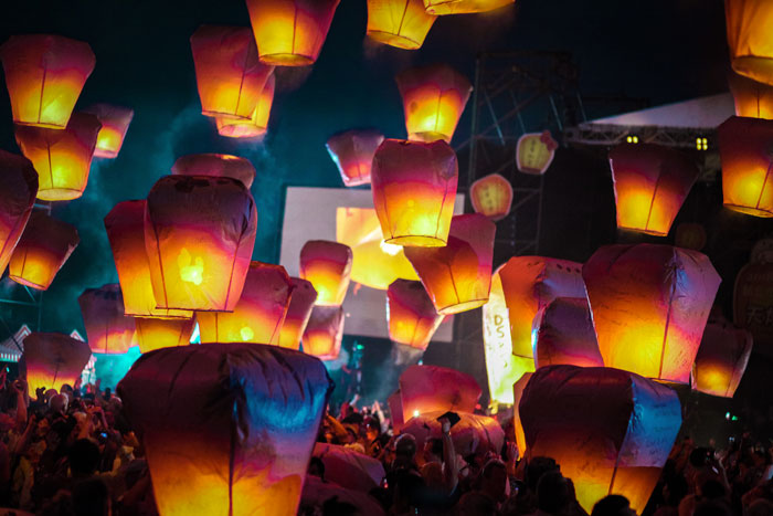 Picture of paper lanterns in the sky
