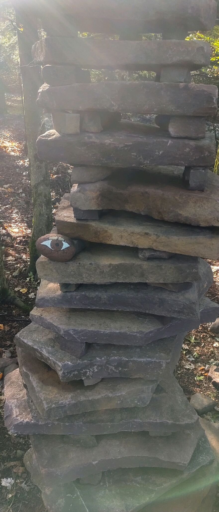 9' Cairn, Ornamented With A River Rock Painted With An Eye