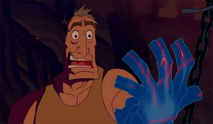 Lyle Tiberius Rourke looking at his arm from Atlantis: the Lost Empire