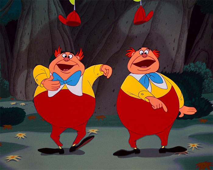 Tweedledee and Tweedledum dancing from Alice in Wonderland