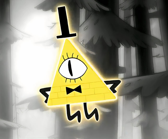 Bill Cipher flying and talking from Gravity Falls