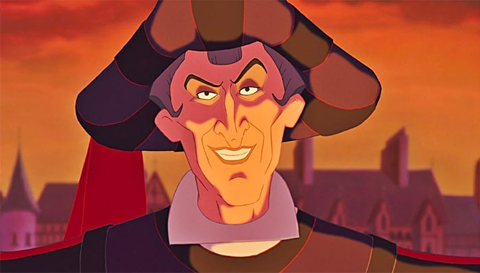 Judge Claude Frollo smiling from The Hunchback of Notre Dame