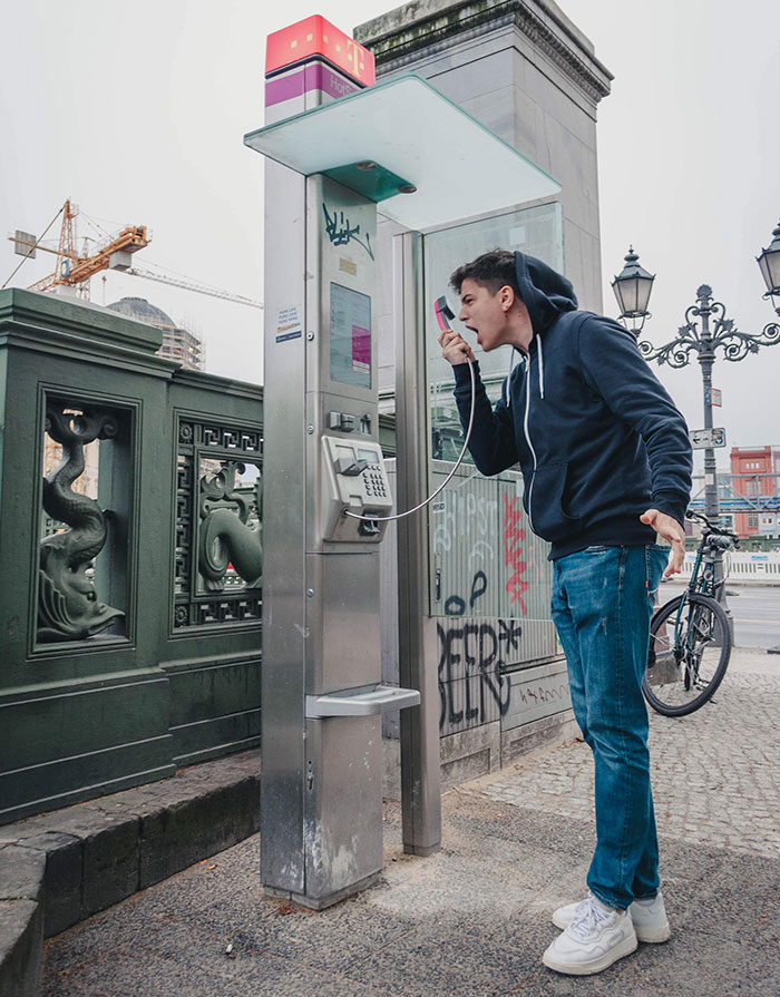 Person shouting at phone