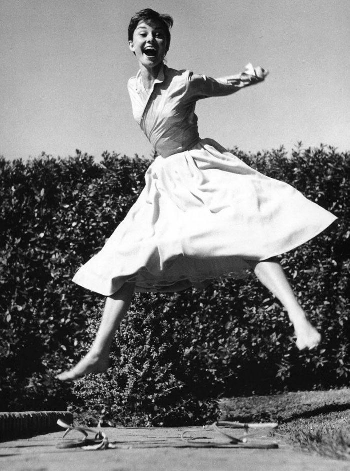 Audrey Hepburn Jumping. 1955. Photo By Philippe Halsman