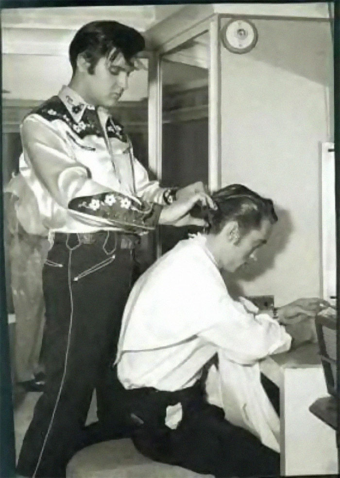Elvis Helping Johnny Cash With His Hair