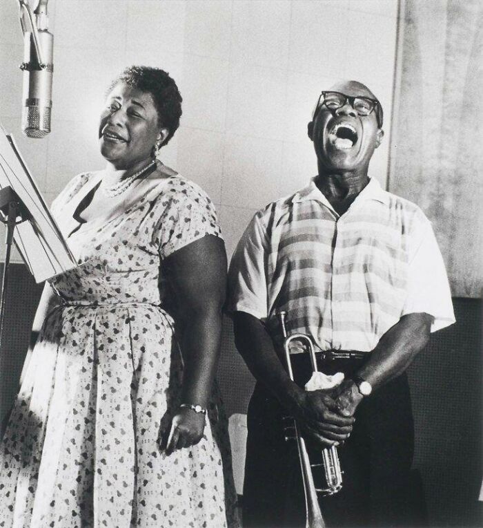 Ella Fitzgerald Was Born 4/26/1917. Here She Is Recording In The Studio With Louis Armstrong