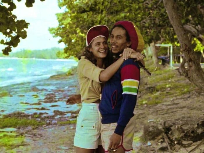 Bob Marley On Beach With Miss World 1976 Cindy Breakspeare, Mother Of Damien Marley