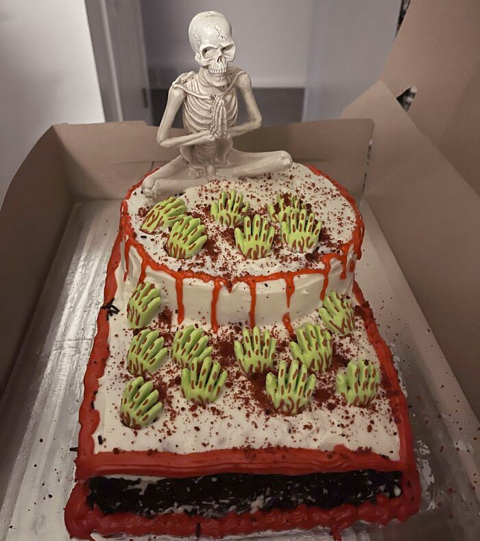 Made A Red Velvet Halloween Cake With Cream Cheese Frosting. First Time Designing A Cake, Pretty Happy With How It Came Out