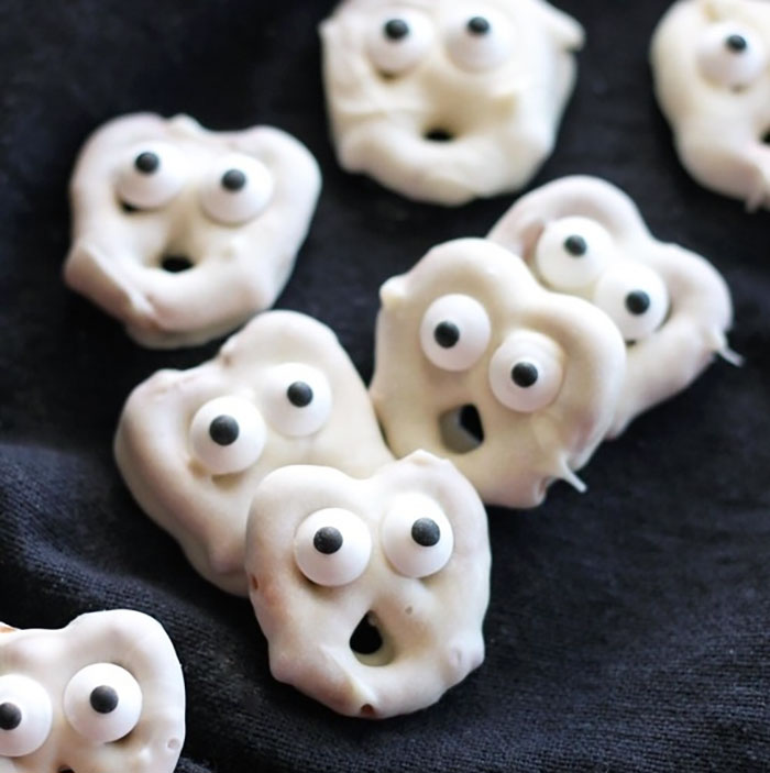 Ghost Pretzels. Pretzels Dipped In White Chocolate