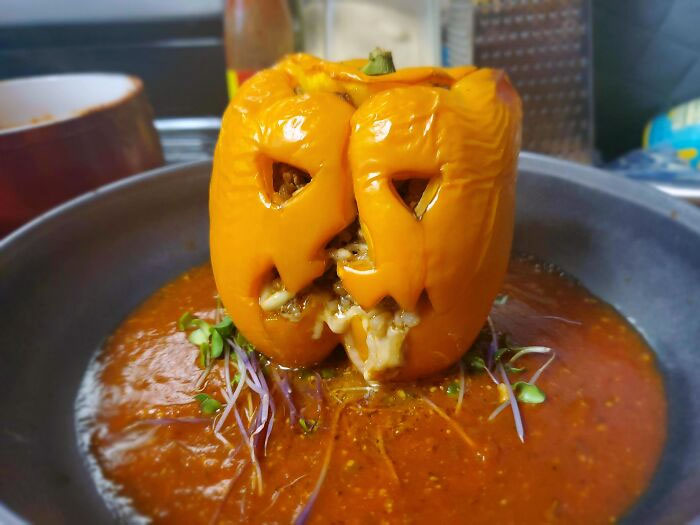 Halloween-Themed Stuffed Peppers