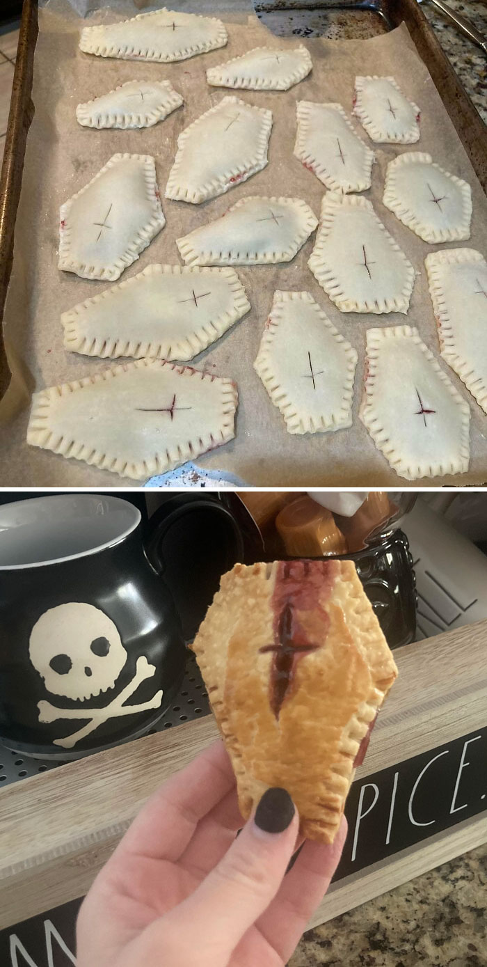 I Made Some Coffin-Shaped Pastries For A Halloween Themed Picnic With My Cousin